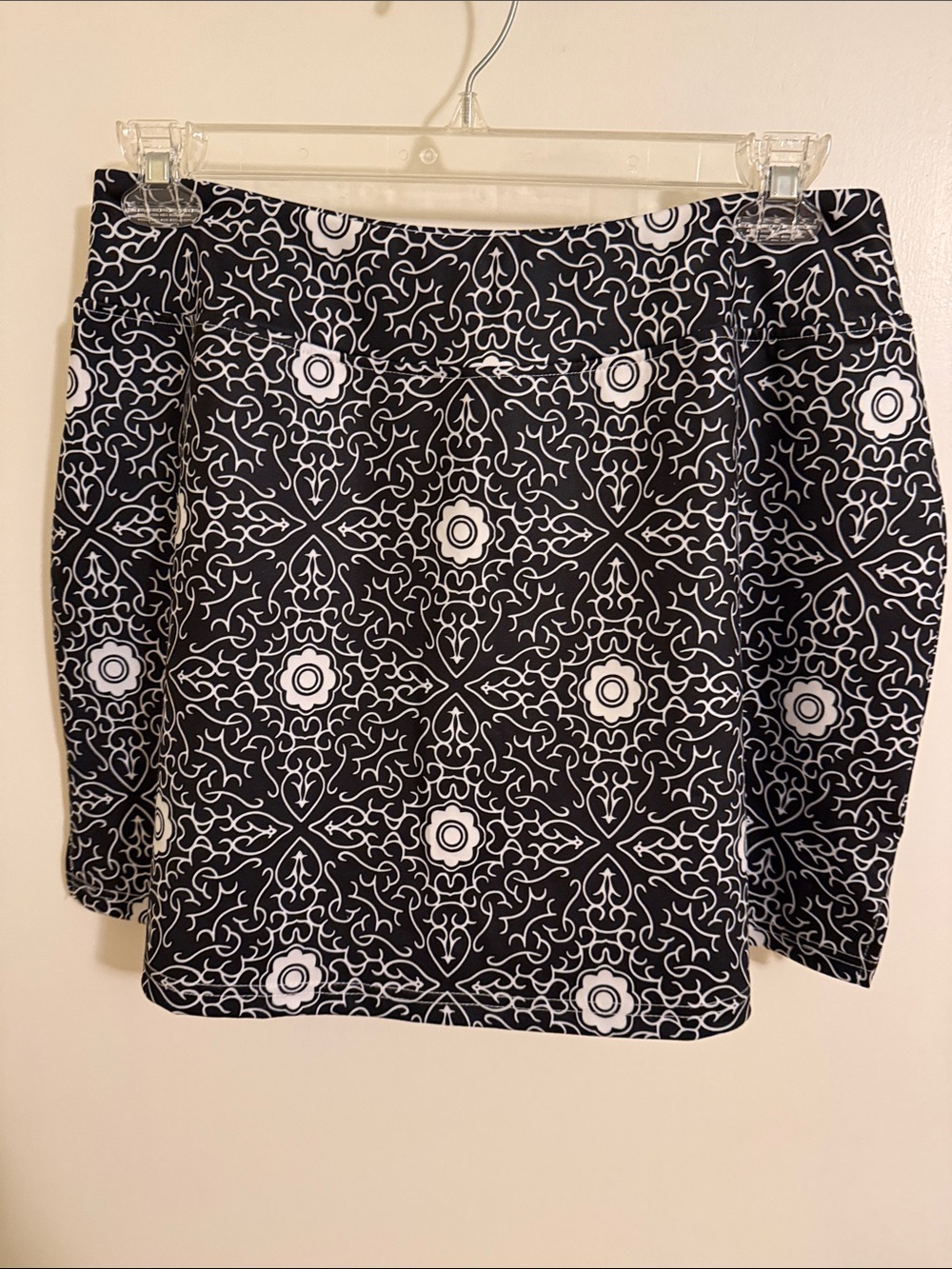 Black & White Skort with Ornate Tile Print